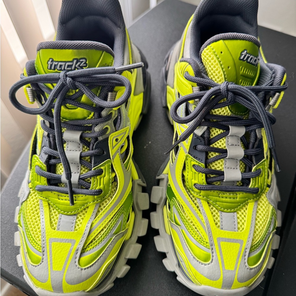 Balenciaga Trac Green and Gray Sneakers with Modern Silhouette